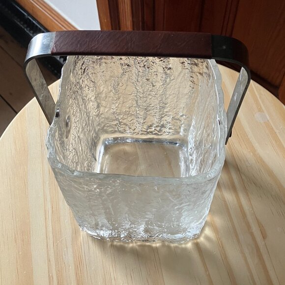 MCM Hoya Ice Bucket Glass "Iceberg" Handled 1960s Ice Bucket Vintage - Picture 5 of 6